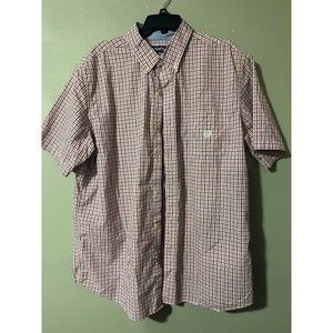 Chaps Easy Care Men's Extra Large Button‎ Up Short Sleeve Shirt Orange Plaid